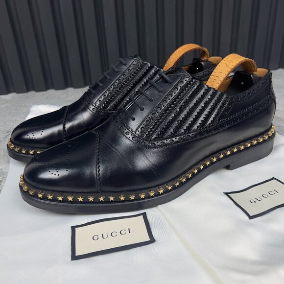 Gucci Derby Stars Trim Studded Lace Up BLack Leather 9.5 G or 10 US or 43.5 EUR - Picture 1 of 13